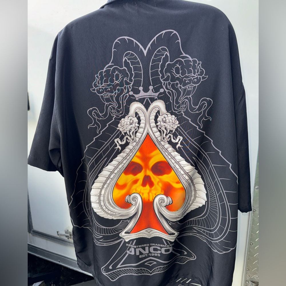 XL Vintage JNCO skull spade button down shirt